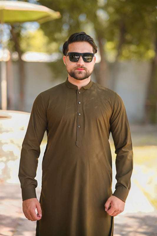 Mahndi green shalwar kameez decent detailing