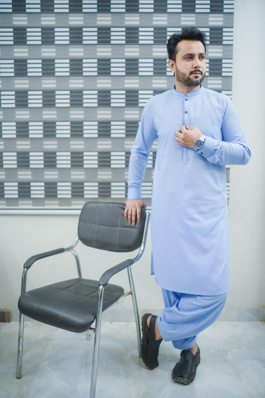 Sky blue kameez shalwar Classic design