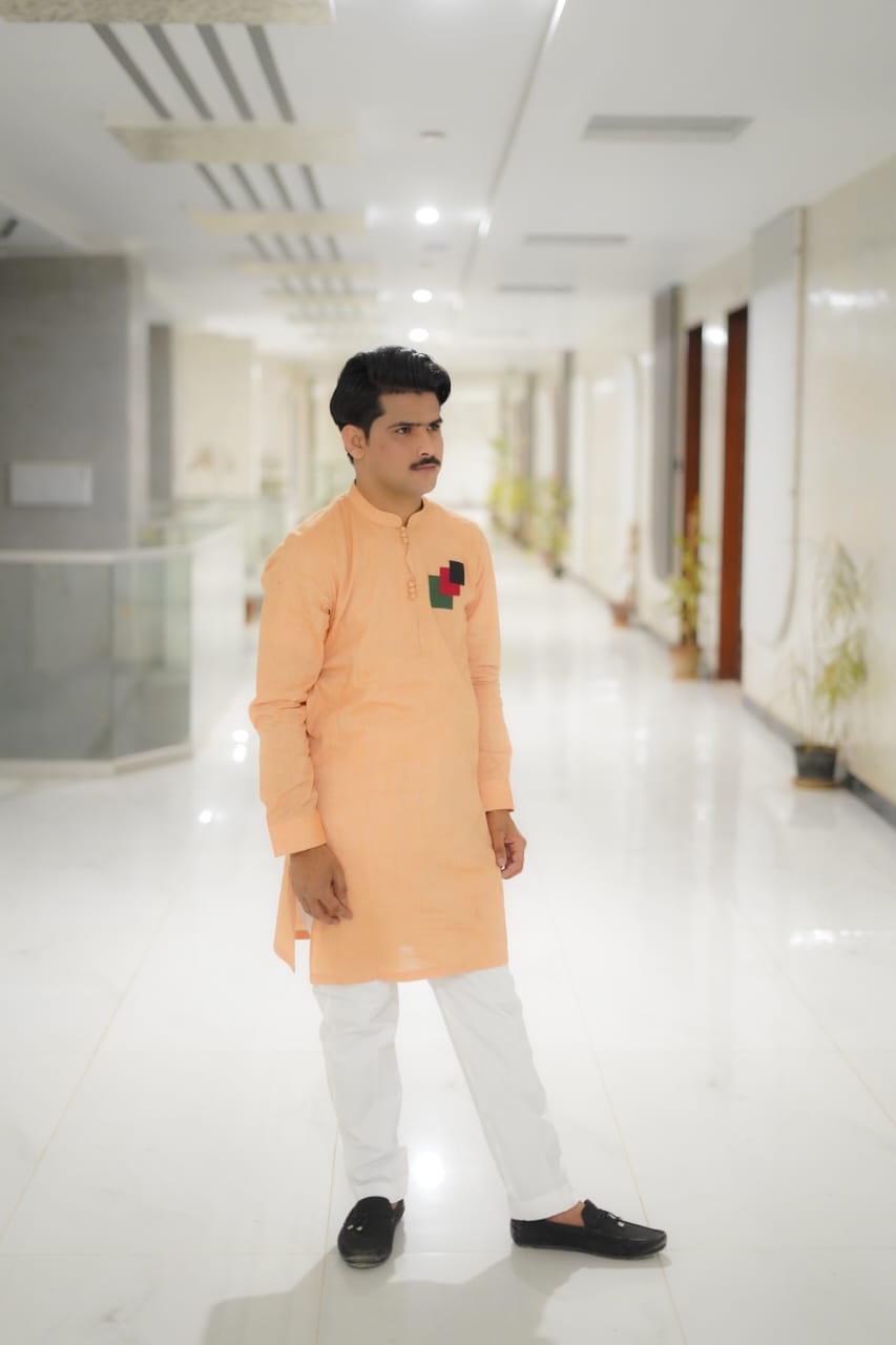 Peach tones kurta loop style white trouser