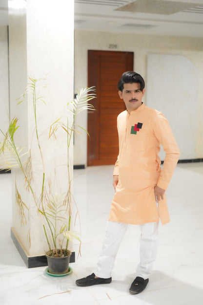 Peach tones kurta loop style white trouser