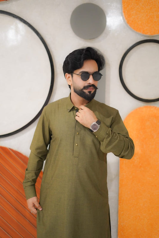 Olive green gruonded and classy kameez shalwar design