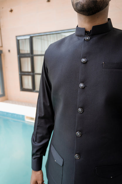 Grey waist coat + kameez shalwar design