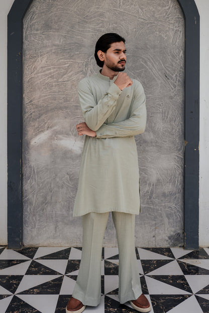 Light sage green aairish linen kurta pajama design