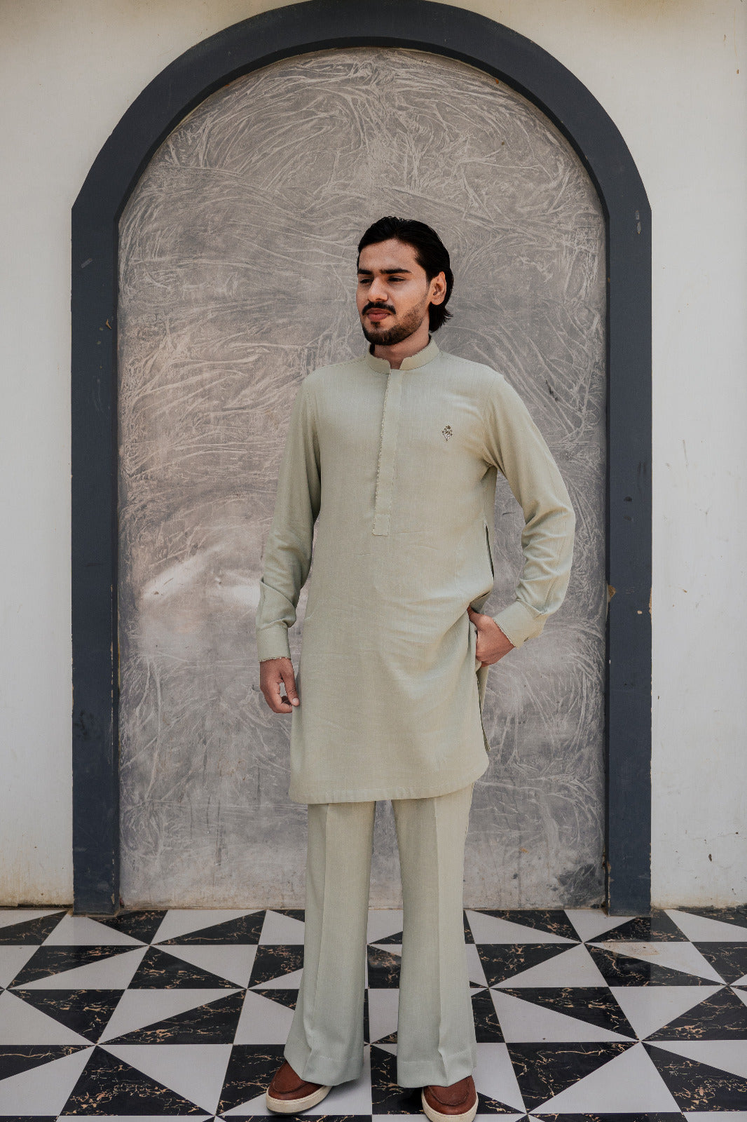 Light sage green aairish linen kurta pajama design