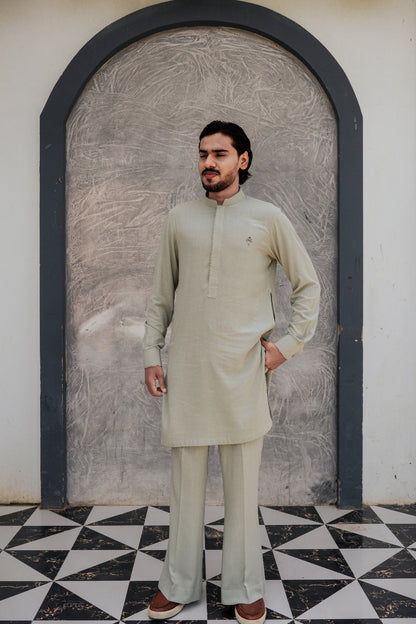 Light sage green aairish linen kurta pajama design
