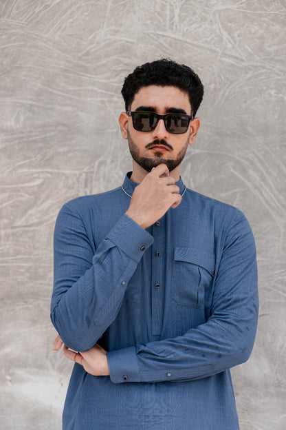 Blue aairish linen kurta pajama design