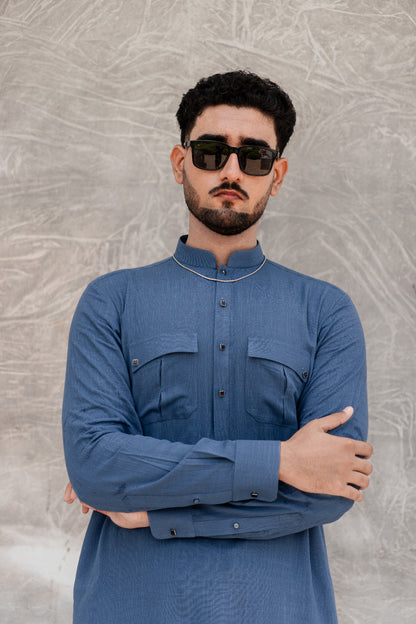 Blue aairish linen kurta pajama design