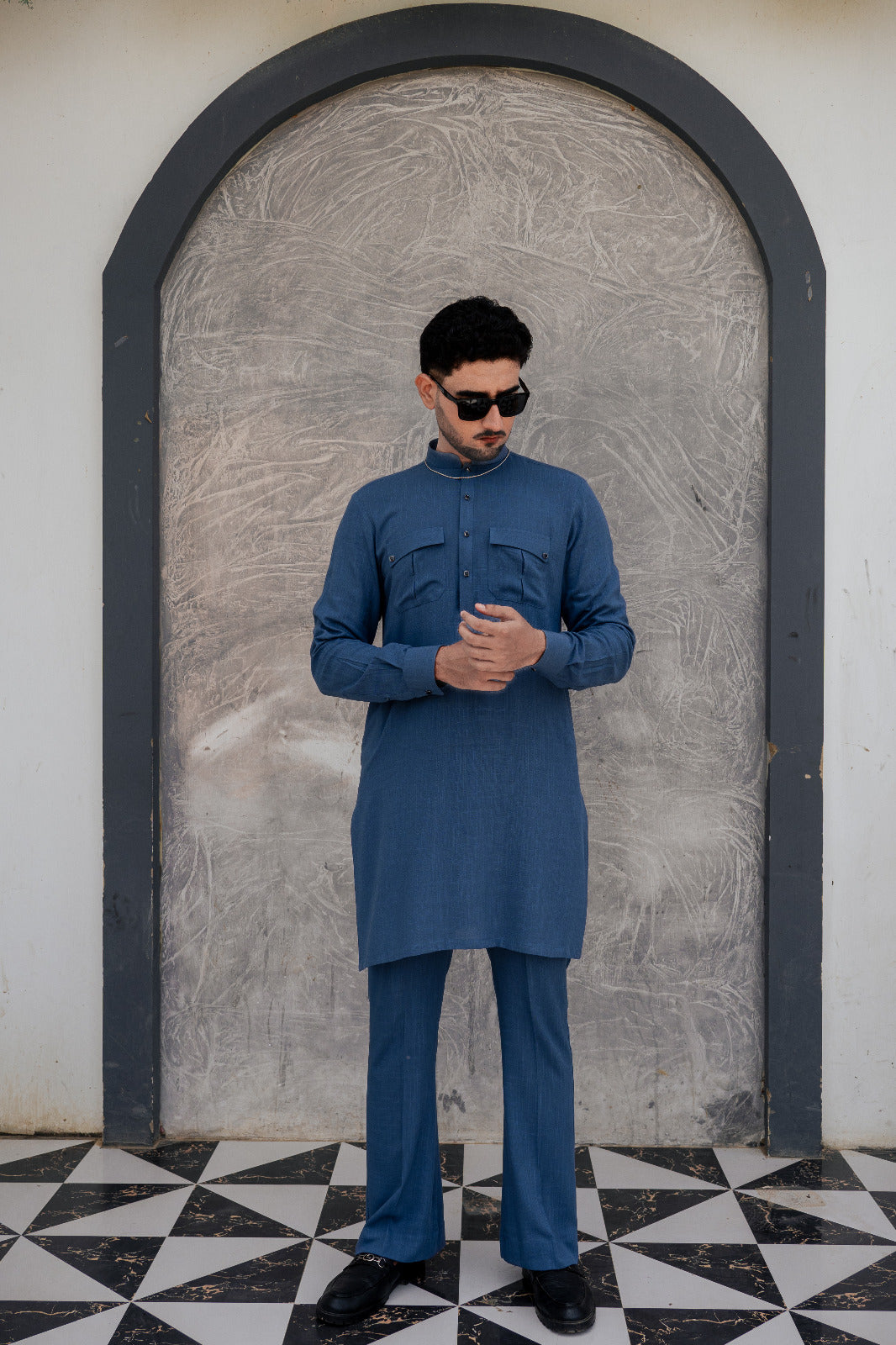Blue aairish linen kurta pajama design