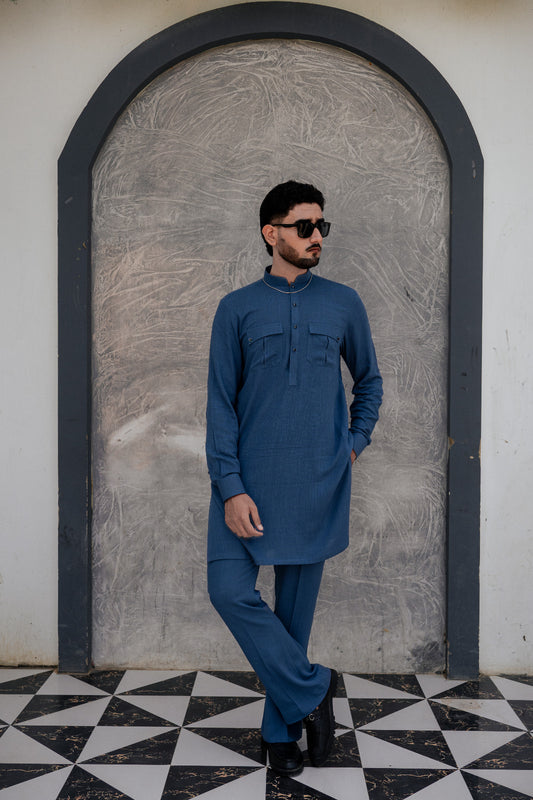 Blue aairish linen kurta pajama design